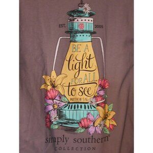 Simply Southern Grey Graphic Tee T-Shirt cotton Sz S Lighthouse Long sleeve